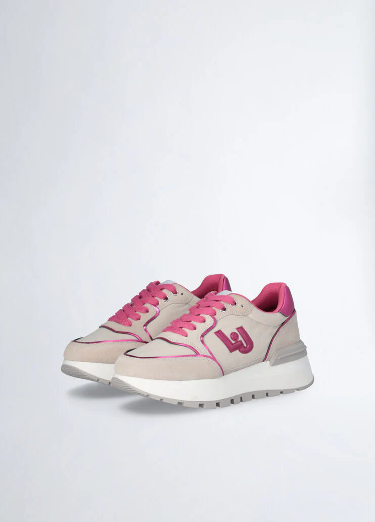 Platform sneakers in suede and nylon
