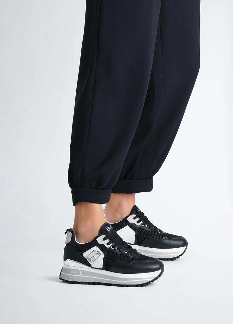 Leather and mesh platform sneakers