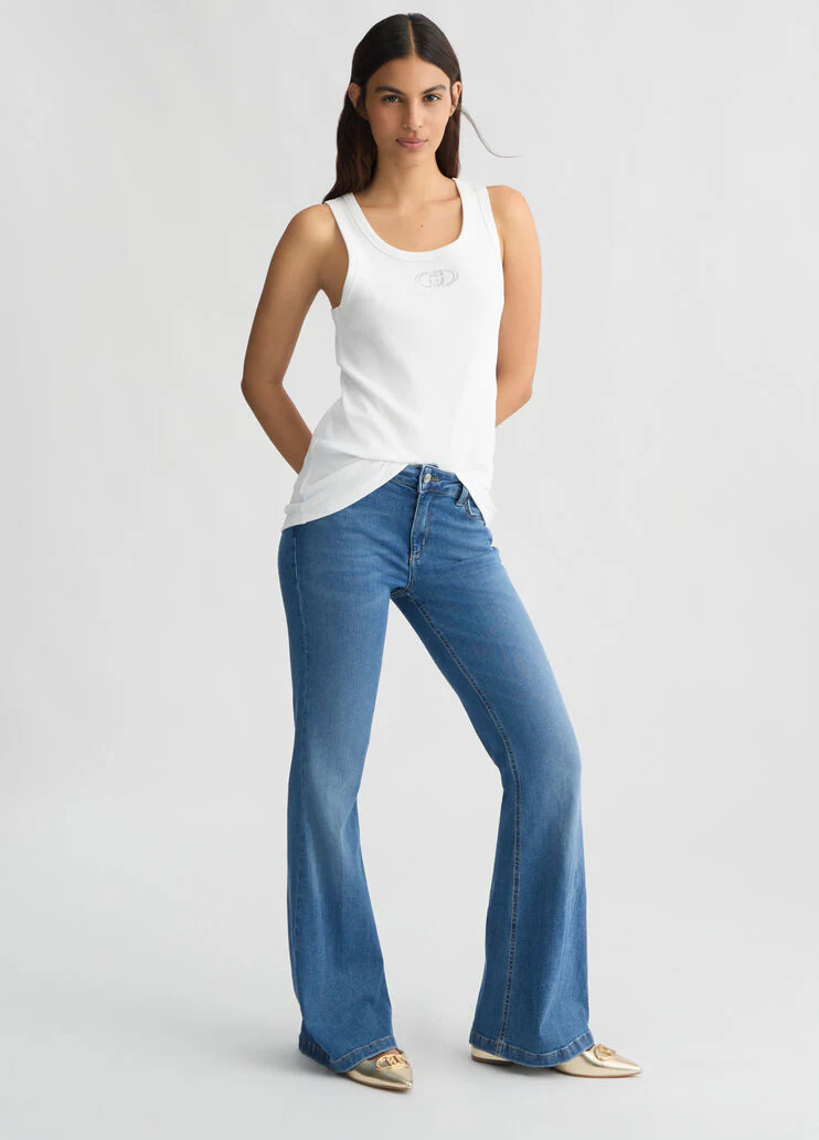 Blue bell-bottom jeans