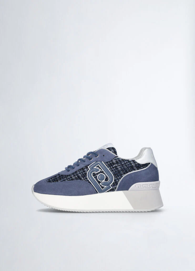 Blue tweed platform sneakers