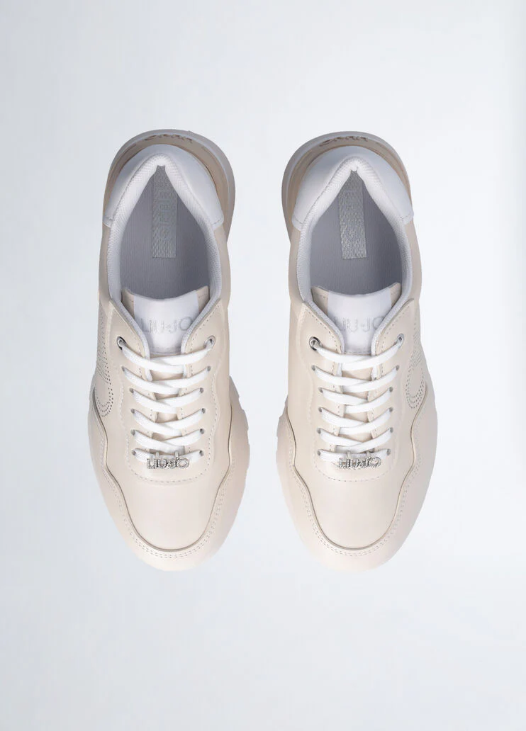 Leather sneakers with openwork logo