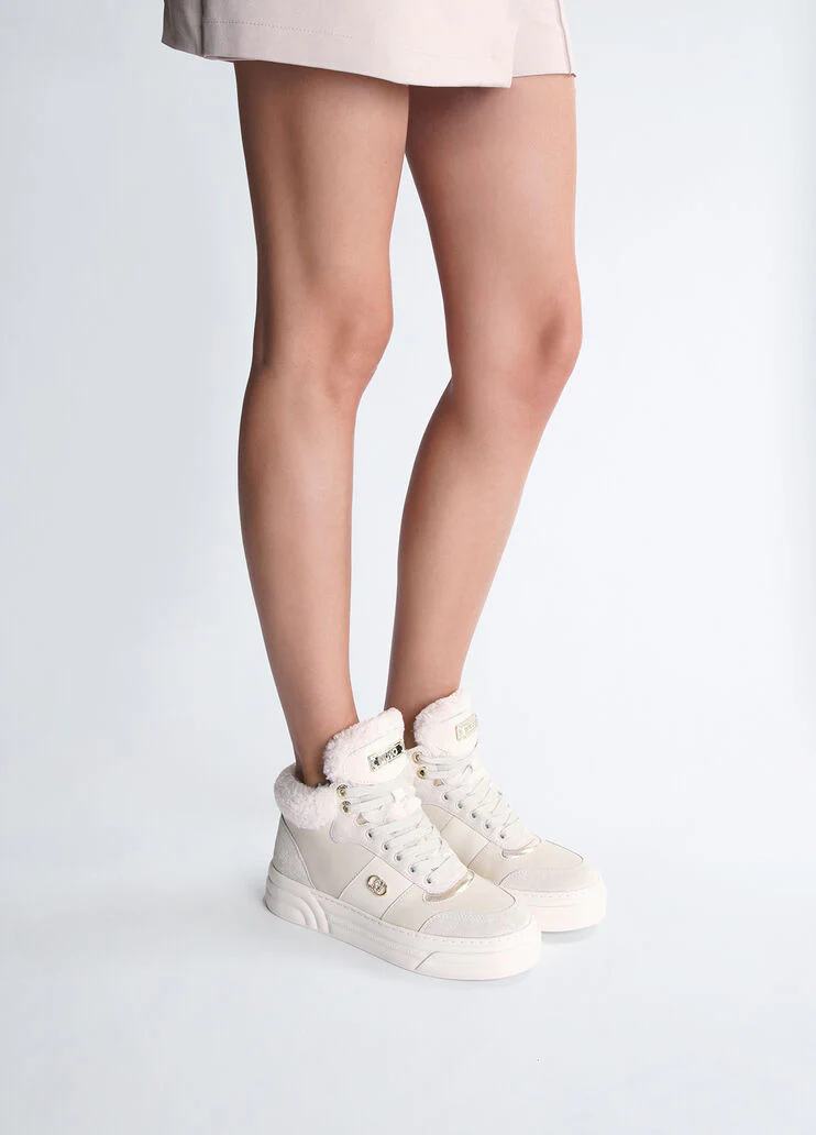 Warm-effect leather basketball sneakers