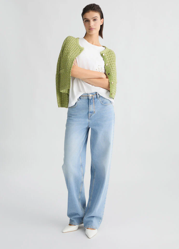 High-waisted straight-leg jeans
