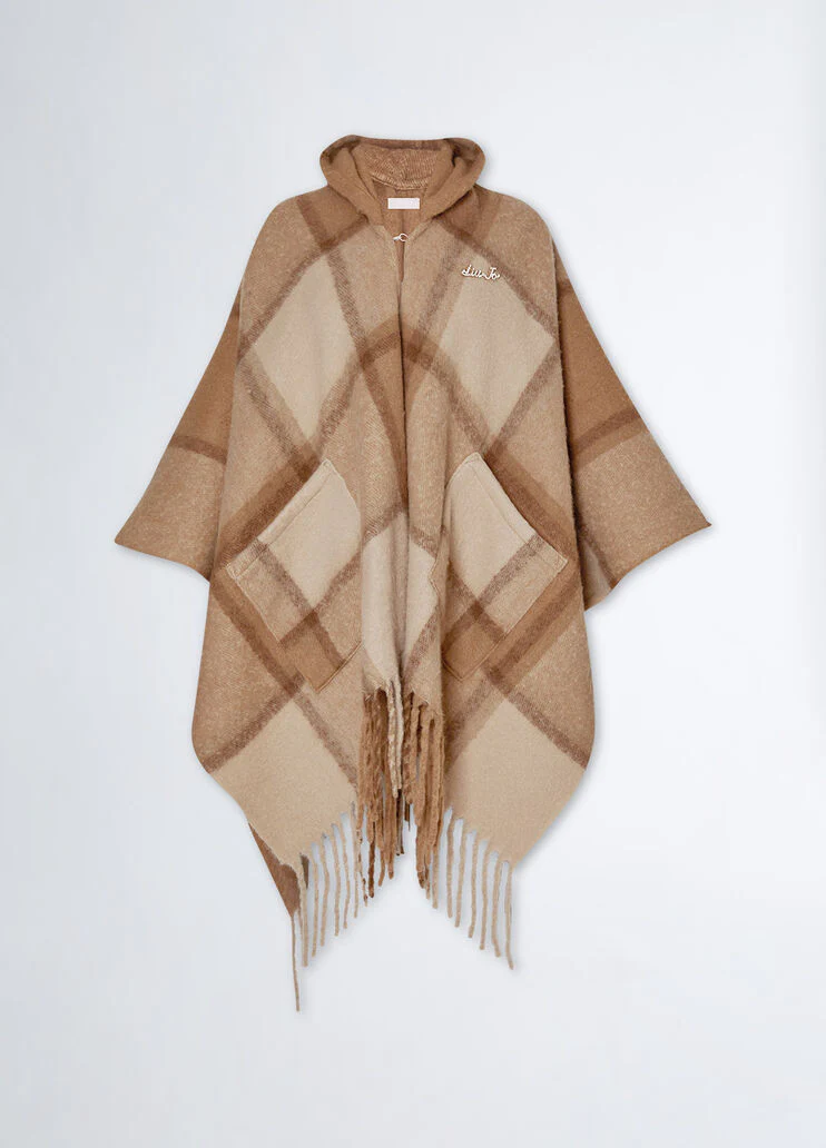 Jacquard hooded poncho