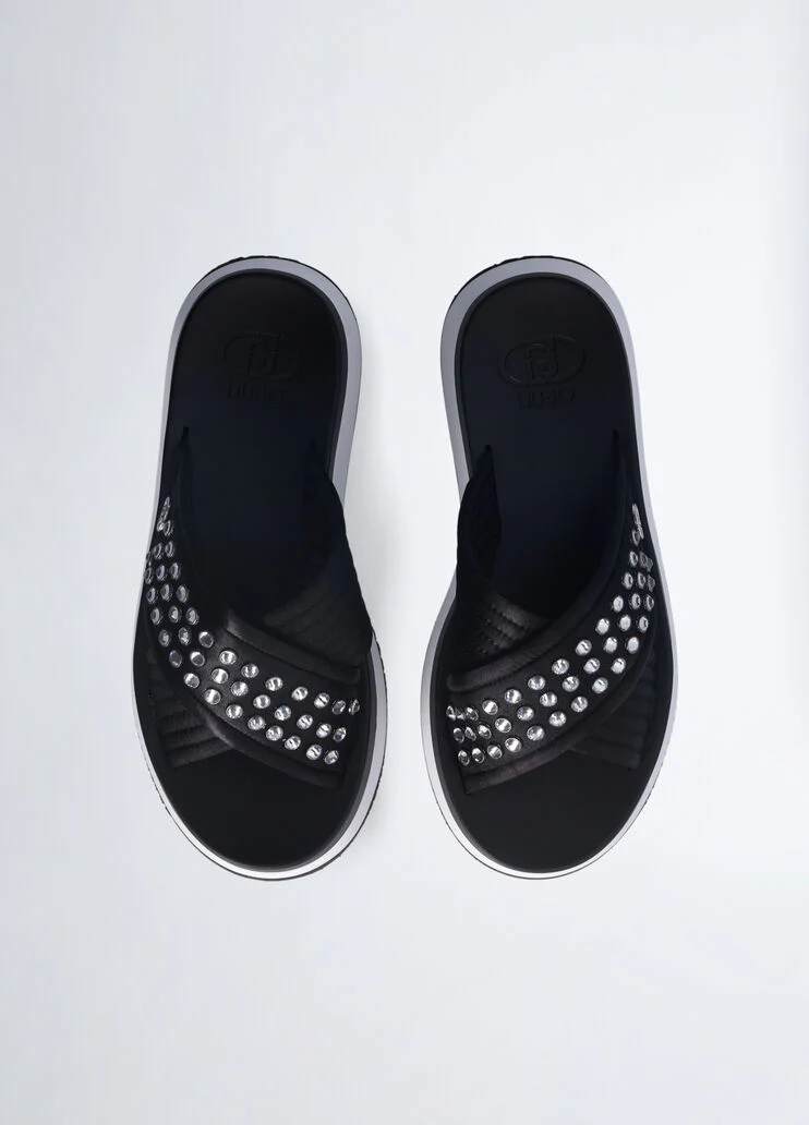 Platform sandals with bejewelled studs