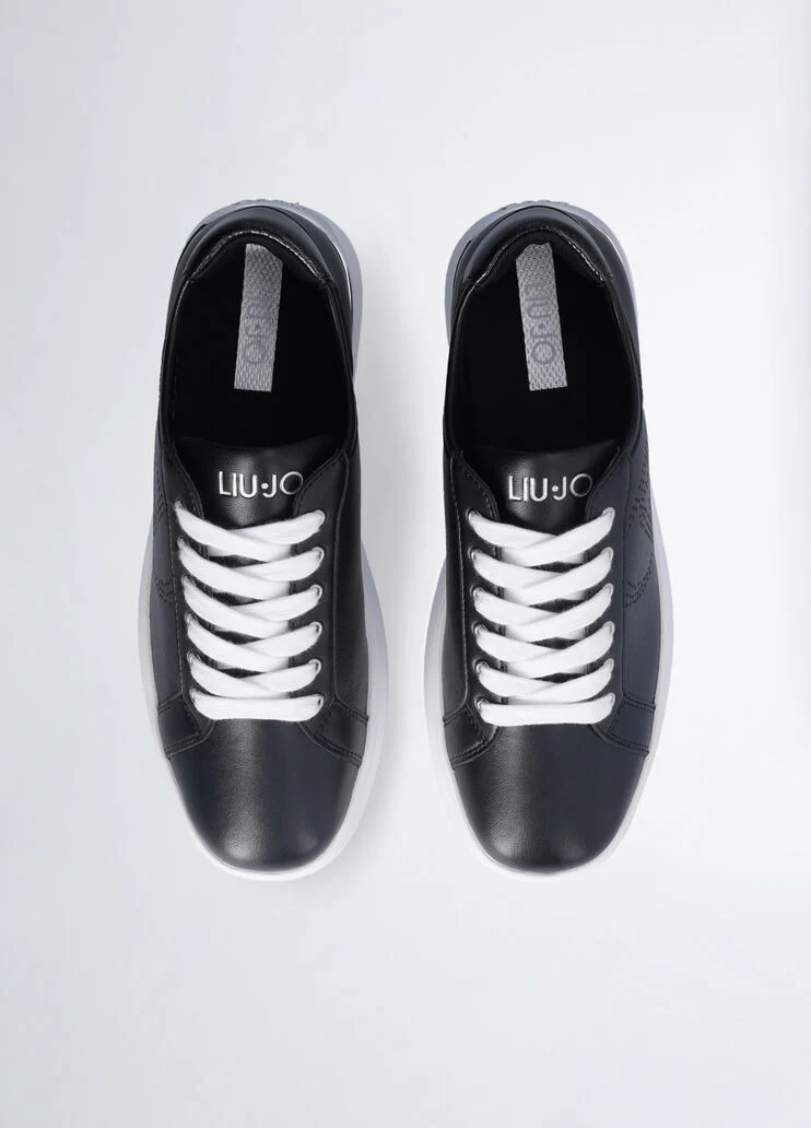 Leather sneakers with openwork logo