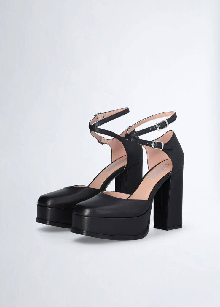 Black leather court shoes