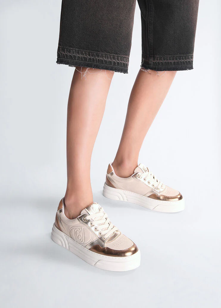 Beige suede platform sneakers