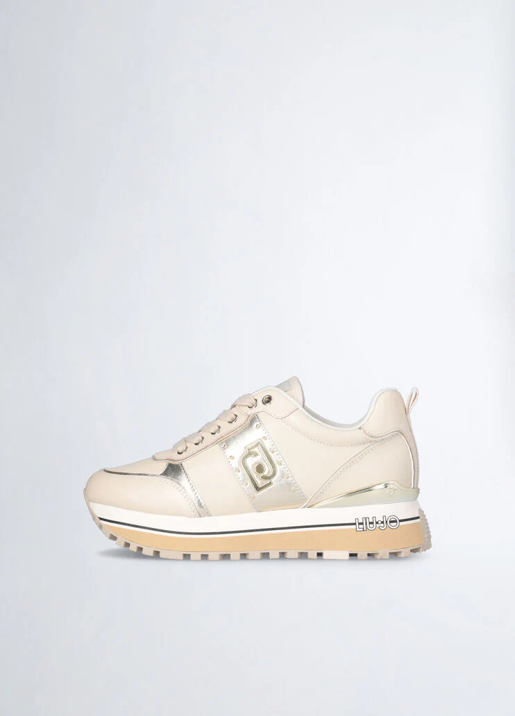 Beige leather platform sneakers