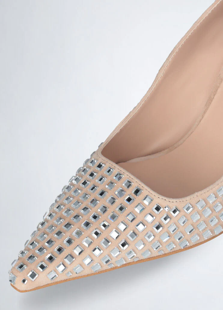 Nude court shoes with all-over rhinestones