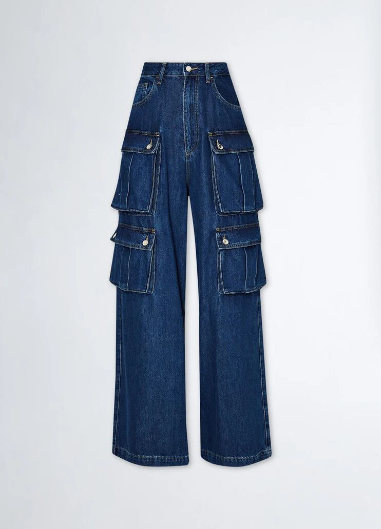 Stretch cotton cargo jeans