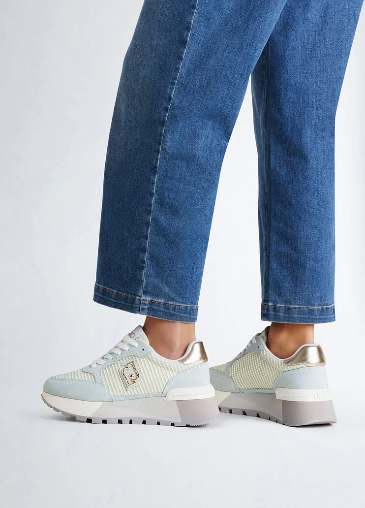 Suede and mesh platform sneakers