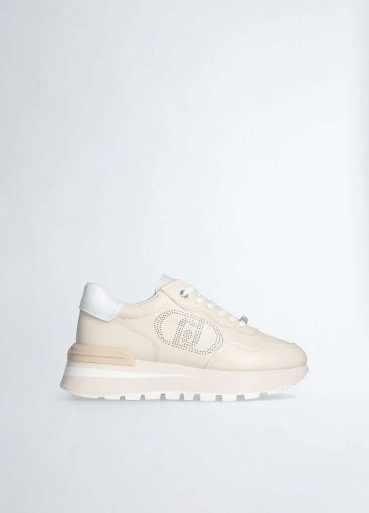 Leather sneakers with openwork logo