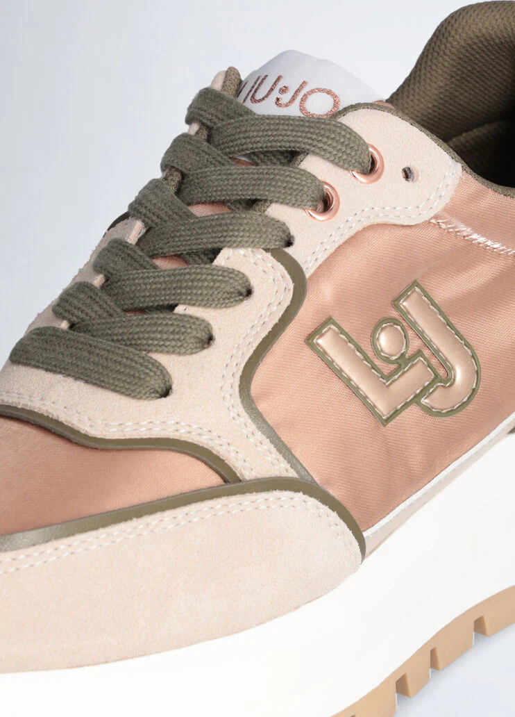 Suede and shiny nylon sneakers