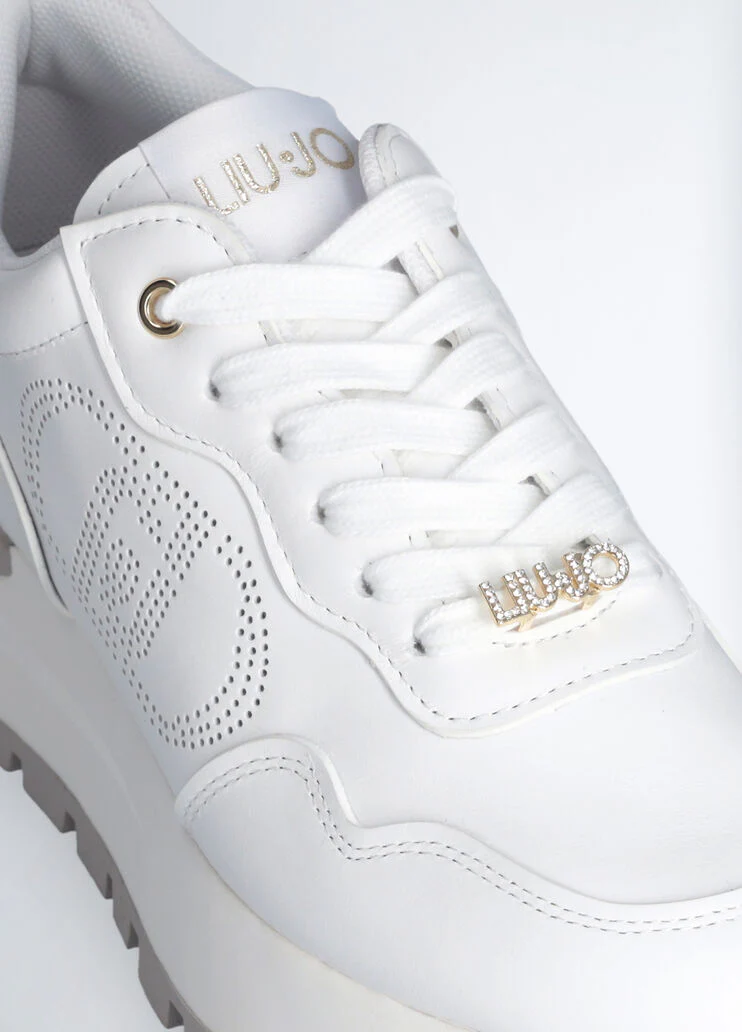 Leather sneakers with openwork logo