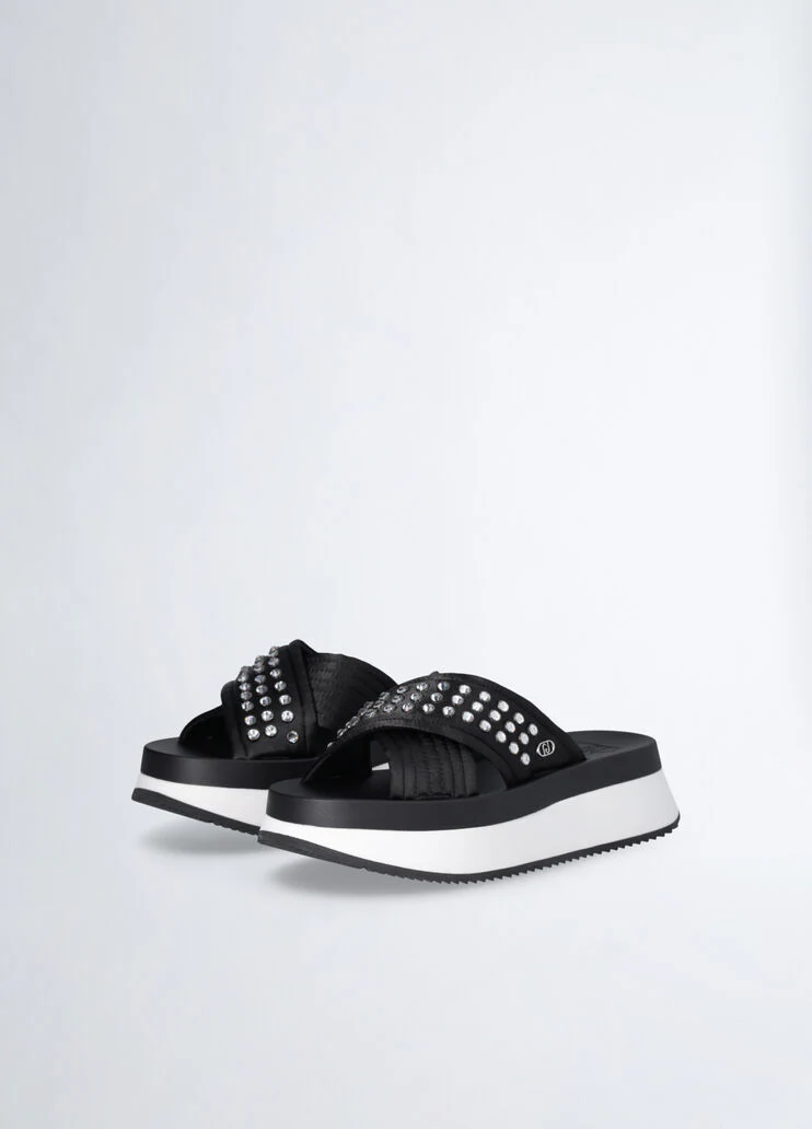 Platform sandals with bejewelled studs