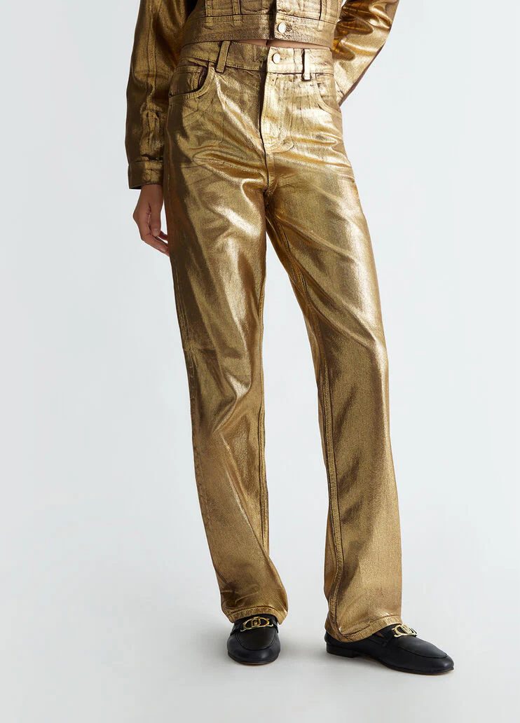 Foil-effect straight-leg jeans
