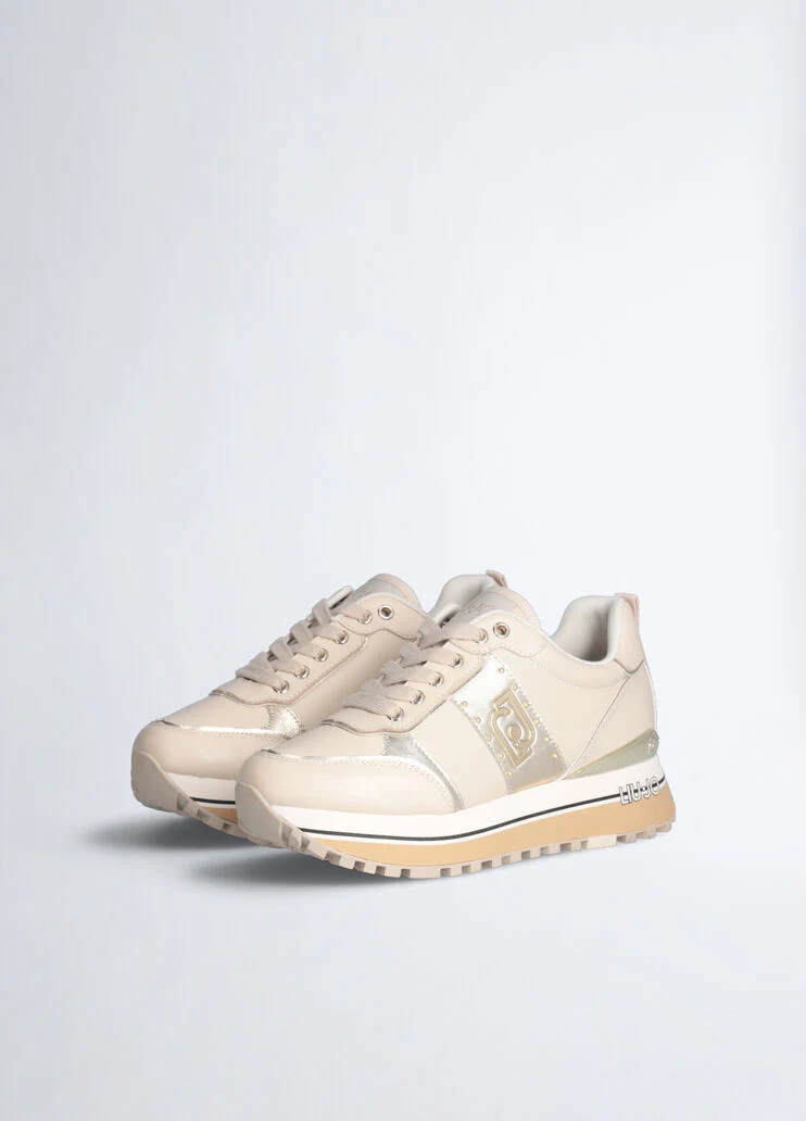 Beige leather platform sneakers