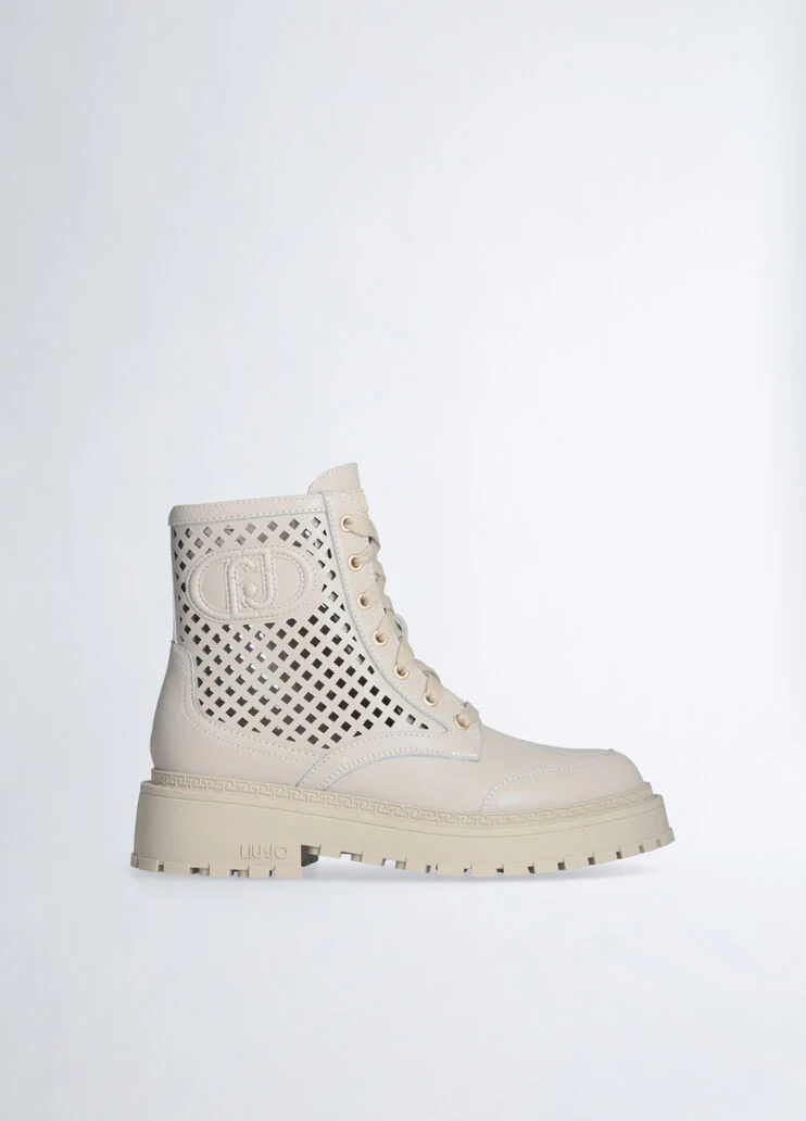 Perforated leather combat boots