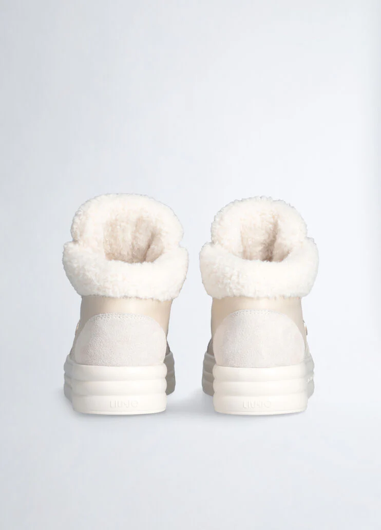 Warm-effect leather basketball sneakers