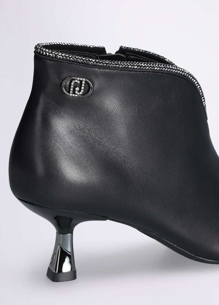 Leather ankle boots with rhinestones