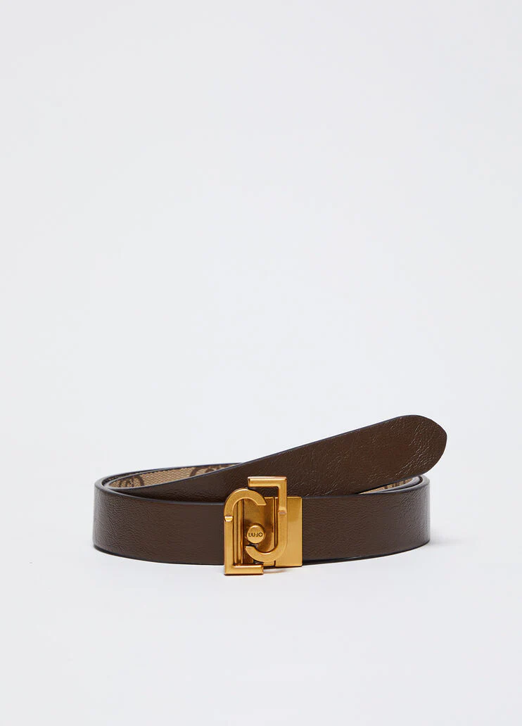 Reversible belt with logo buckle