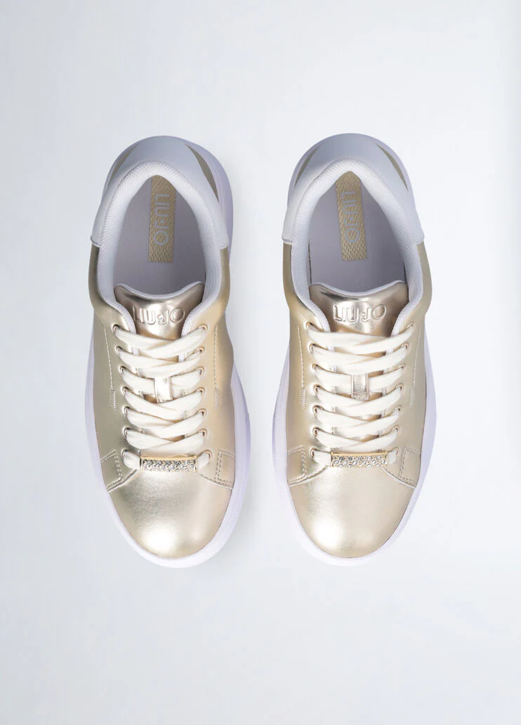 Gold leather platform sneakers
