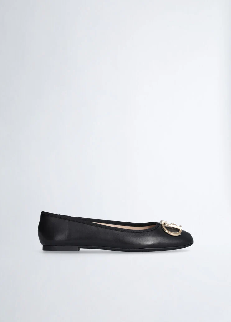 Black leather ballet flats