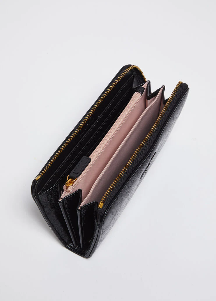 Large glossy zip-around wallet