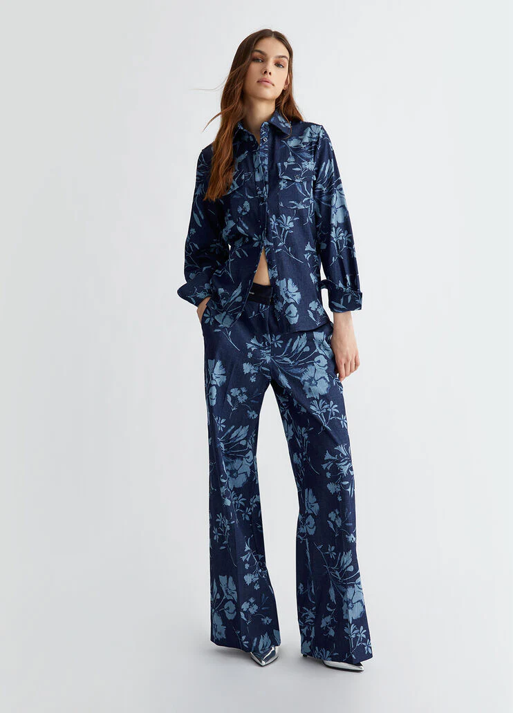 Palazzo jeans with floral print