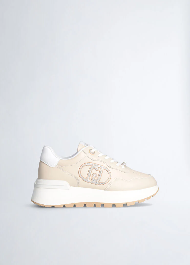 Leather sneakers with jewel logo