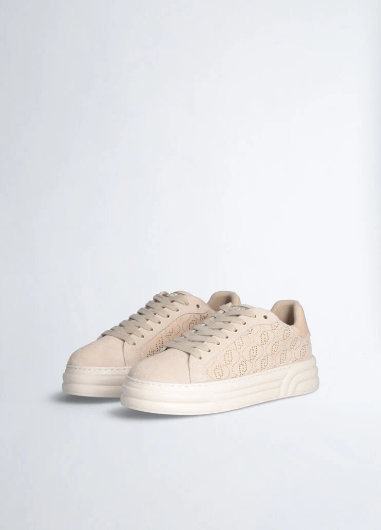 Beige monogram platform sneakers