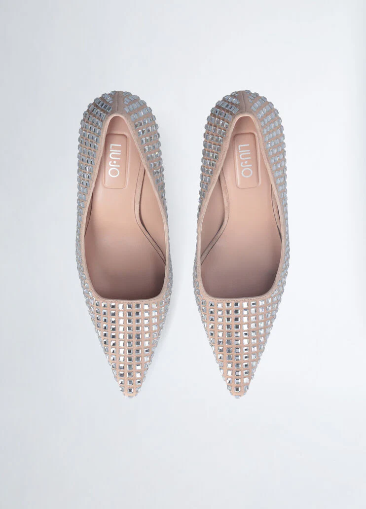 Nude court shoes with all-over rhinestones