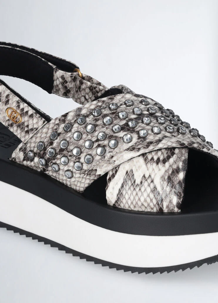 Platform sandals with jewel studs