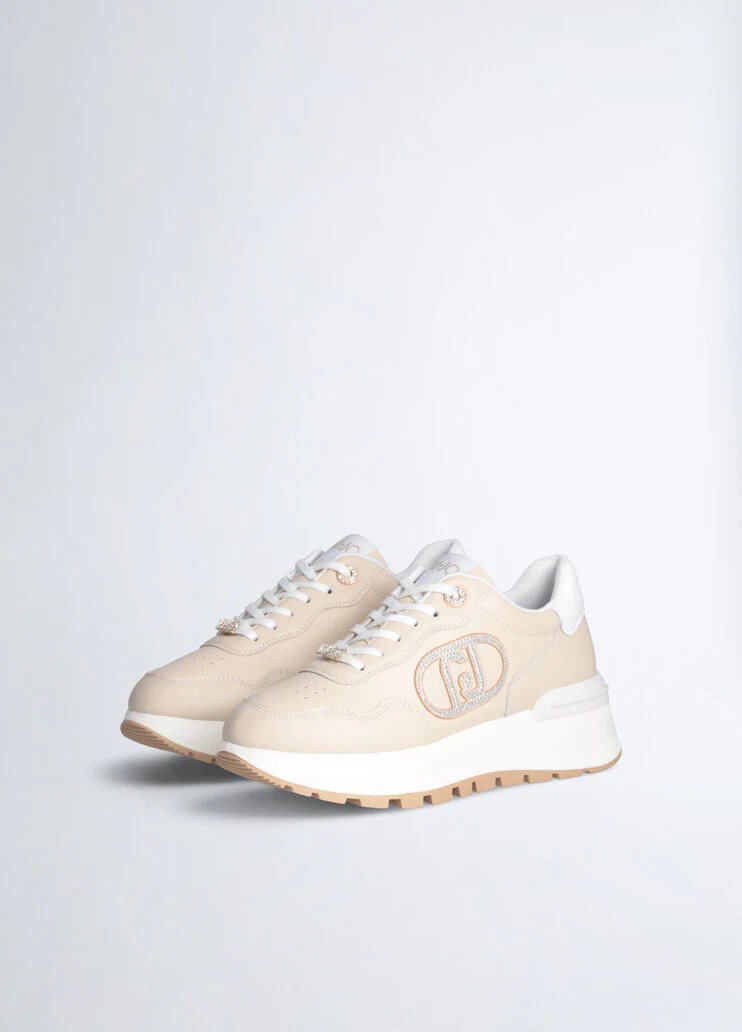Leather sneakers with jewel logo