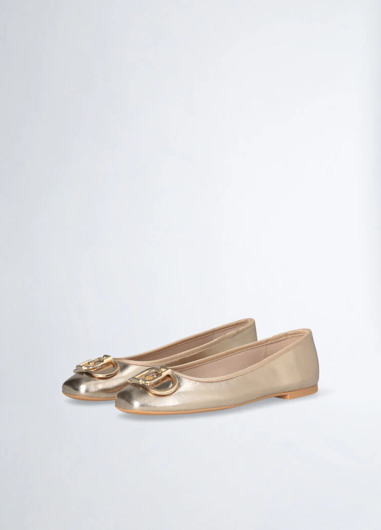 Metallic-effect leather ballet flats