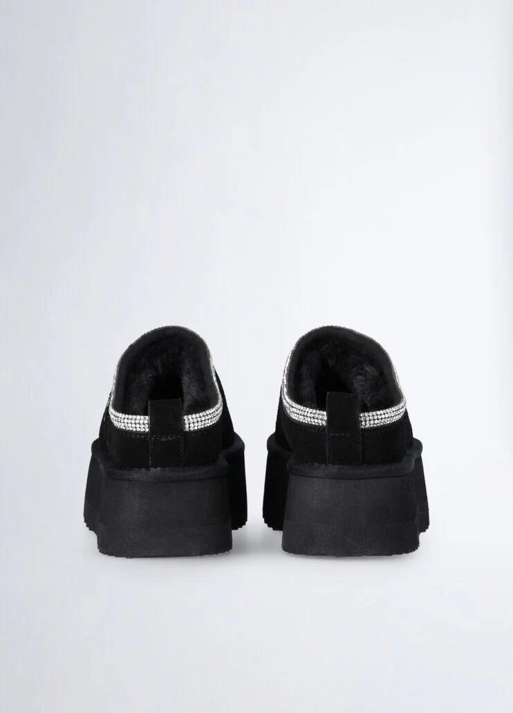 Black suede platform mules
