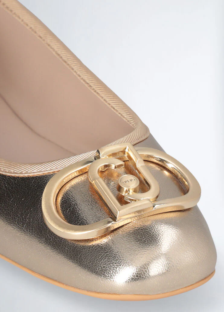 Metallic-effect leather ballet flats