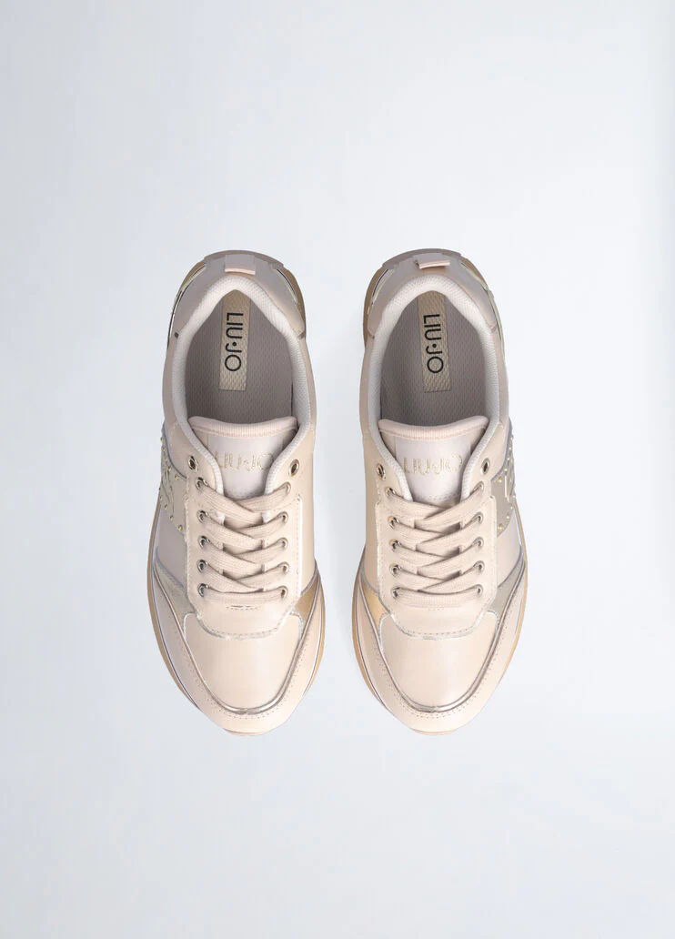 Beige leather platform sneakers