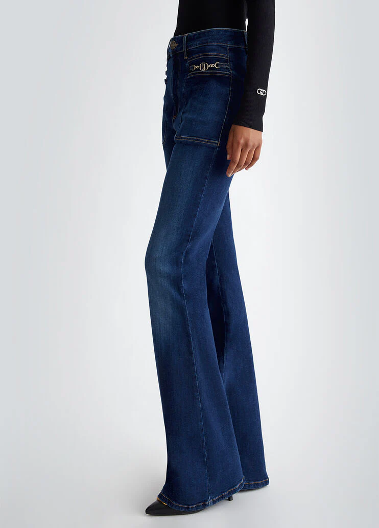 Flared stretch cotton trousers
