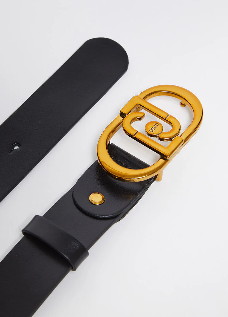 Leather belt with logo