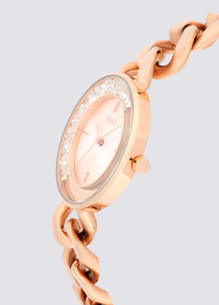 Steel watch with bejewelled chain