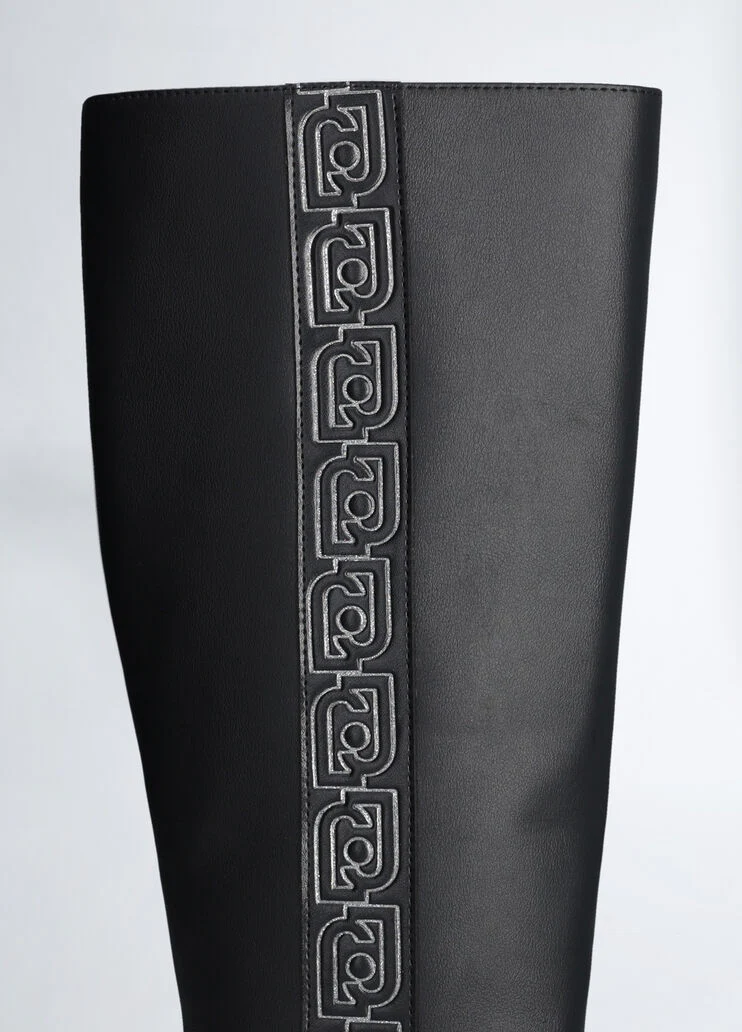 Black platform boots with logo