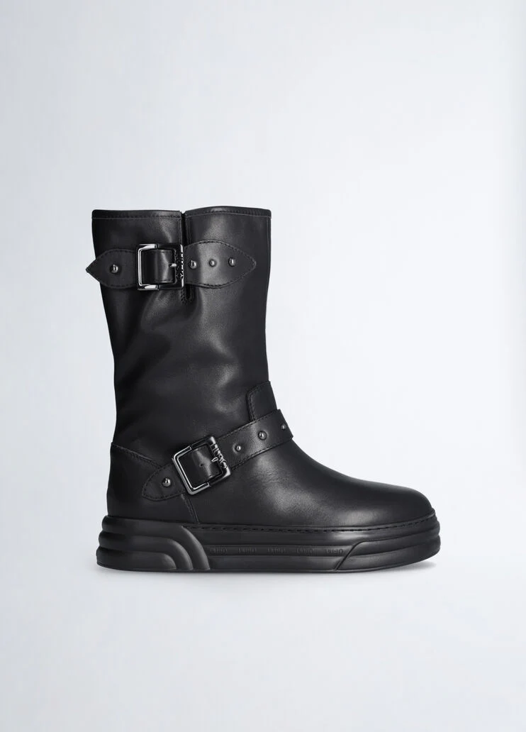 Leather biker boots