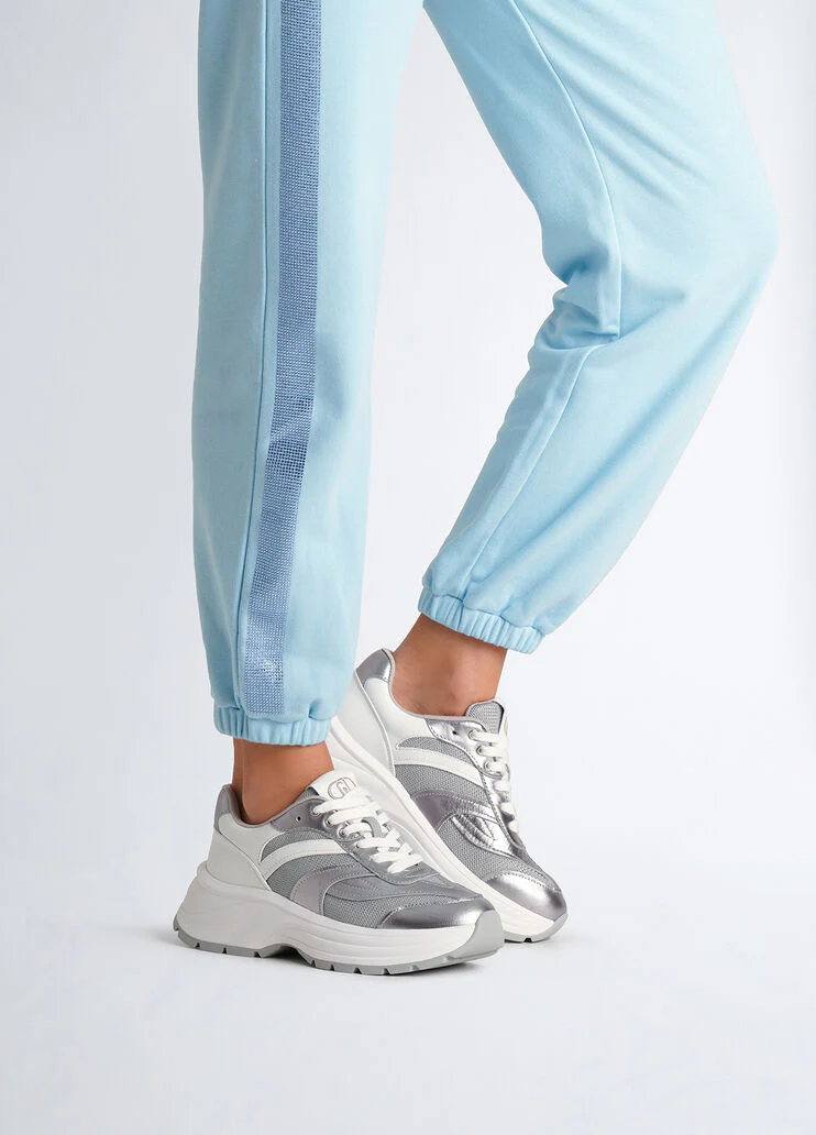 Leather and brighty mesh sneakers