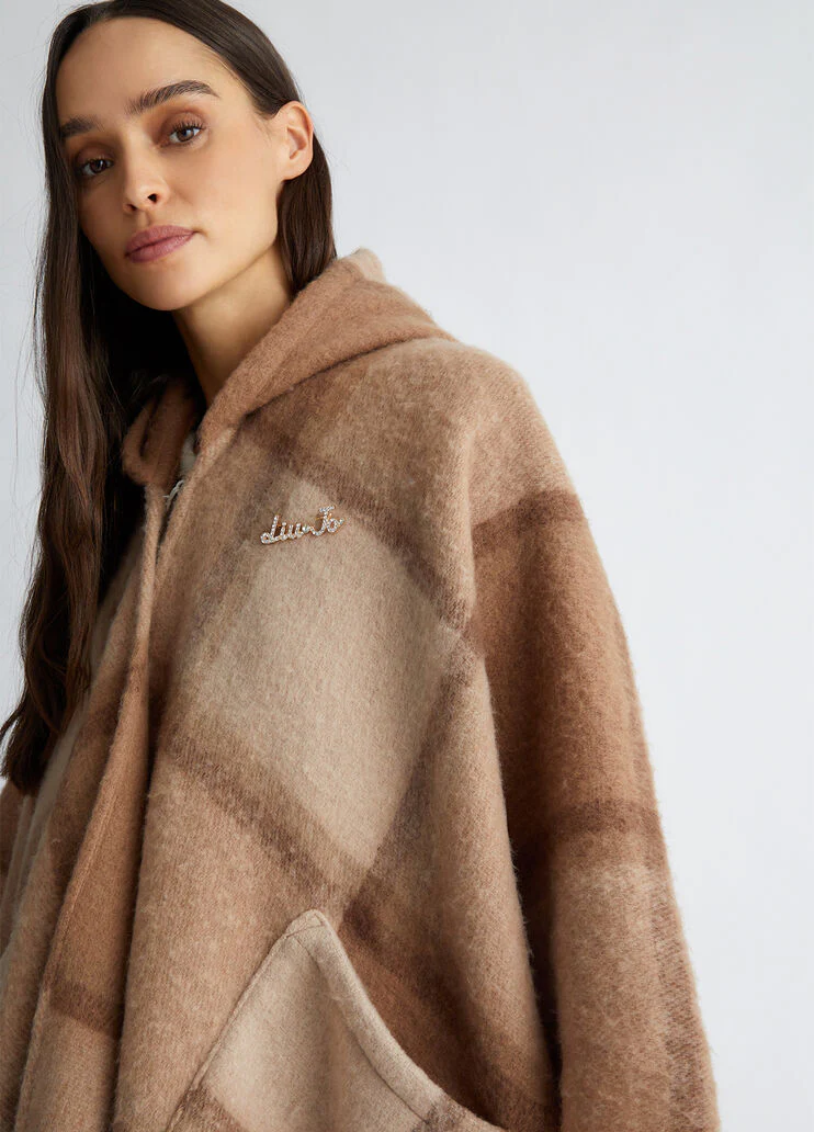 Jacquard hooded poncho