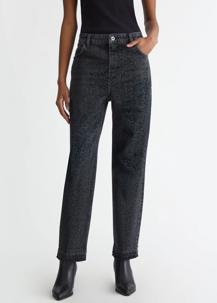Straight-leg jeans with rhinestones