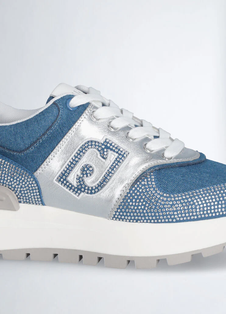 Denim sneakers with rhinestones