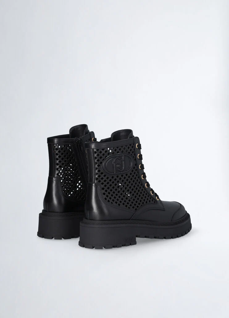 Perforated leather combat boots