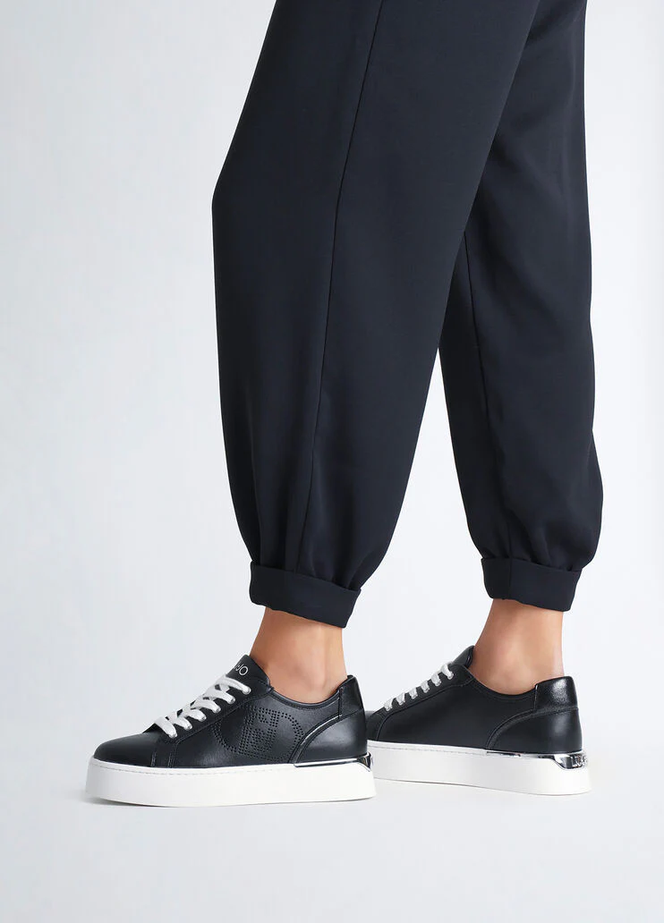 Leather sneakers with openwork logo